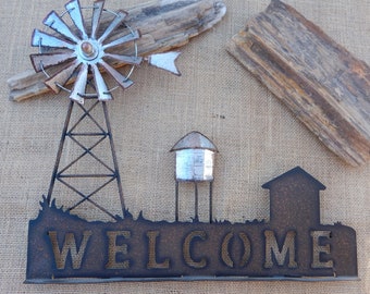 Metal Western Ranch Themed Welcome Sign  ~  Windmill (Turns) Welcome Sign  ~  Free Standing Ranch Welcome Sign  ~  Wall Mount Welcome Sign