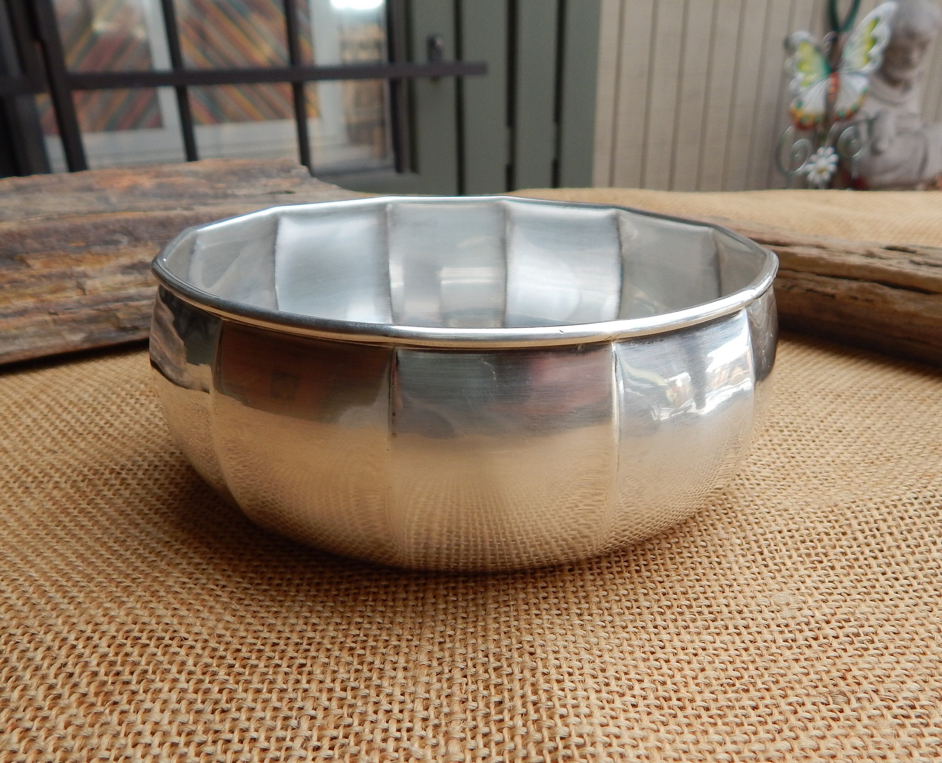 Pottery Barn Silver Finish Decorative Bowl / Pottery Barn Paneled