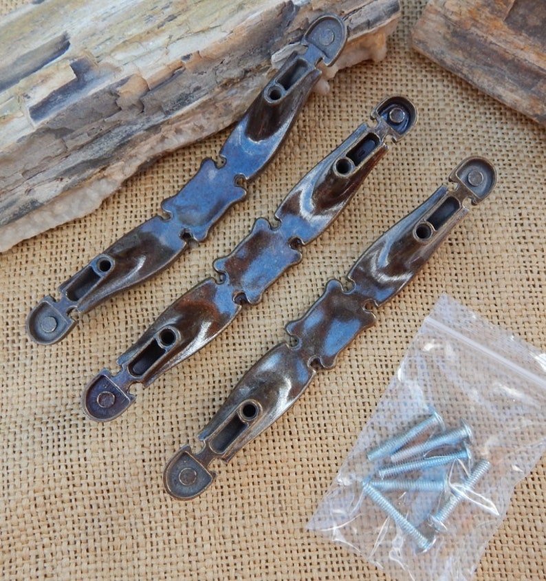 3 National Lock Co Antique Brass Pulls Antique Brass Cabinet Handles Antique Brass Drawer Handles NOS National Lock FREE SHIPPING