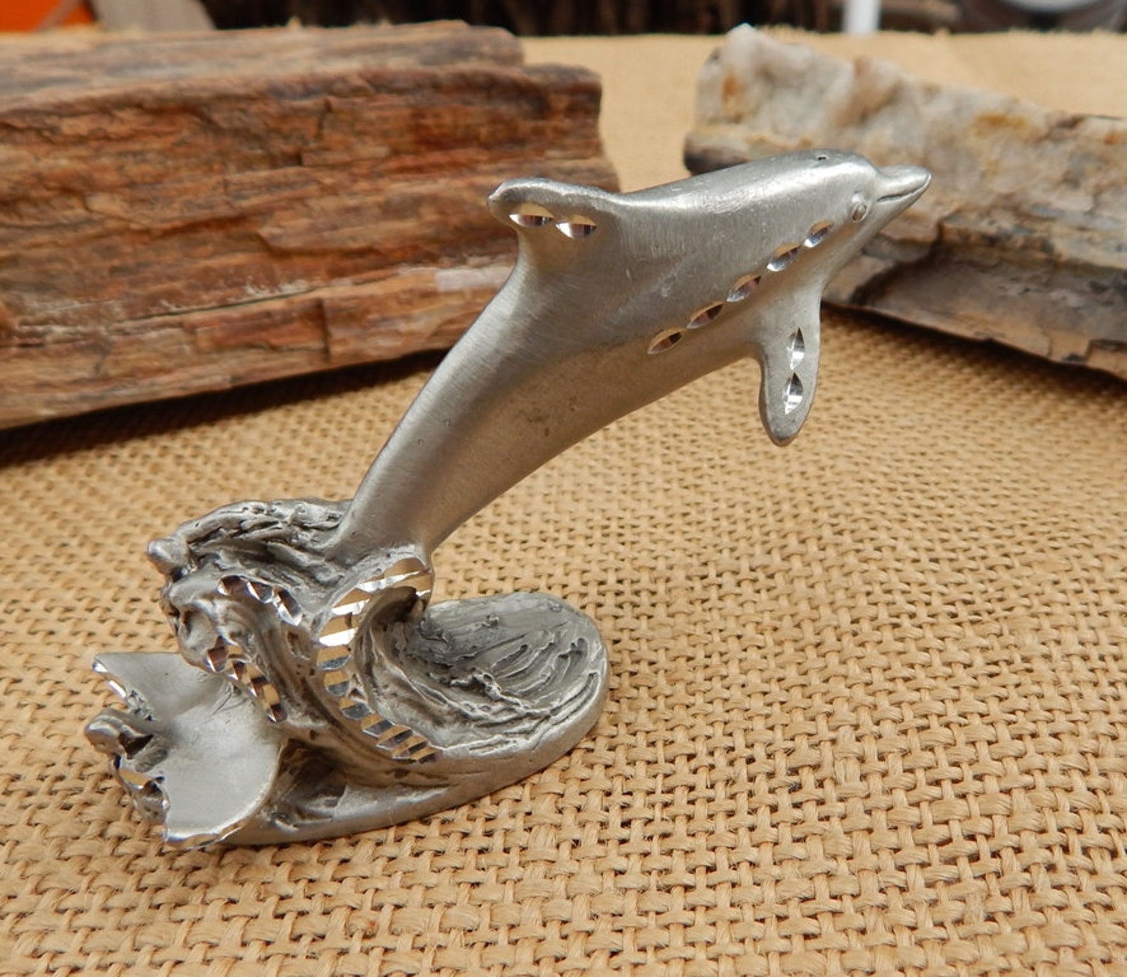 Pewter Dolphin Figurine / 1990 Masterwork's Diamond Cut Etsy