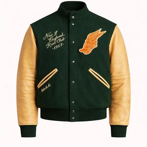 Polo RL Letterman Bomber Jacket - Winged Foot Patch 1967 - Hunter Green & Tan Leather