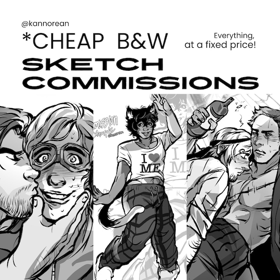 Cheap Sketch Commission Digital Art Semi Realism Custom Drawing Black & White
