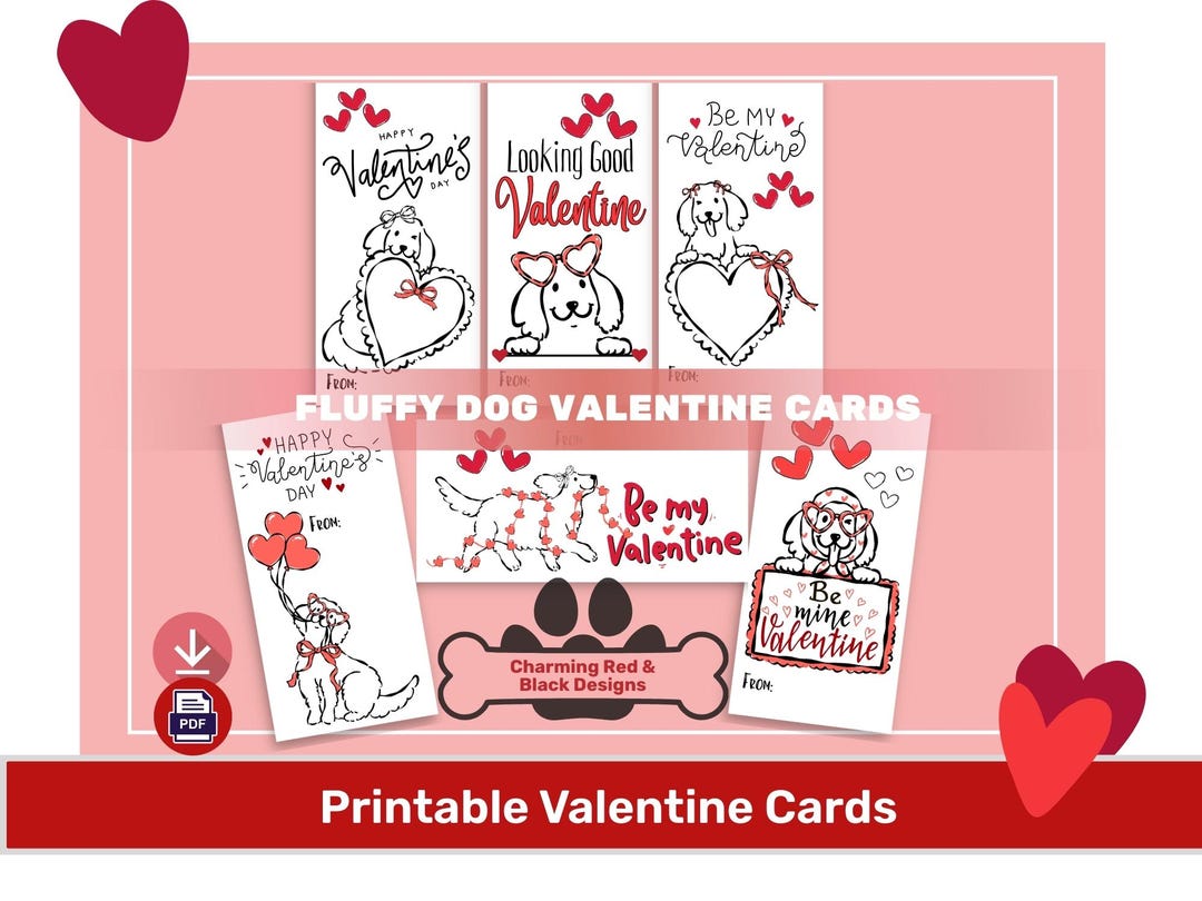Fluffy Dog Valentine Cards Printable (digital Download) • Cute Puppy ...