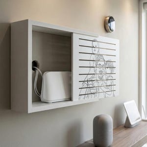 Personalisierte Routerbox mit Foto, individuell gestaltete Linienzeichnung auf der Abdeckung, Wandmontage-Kabelmanagement