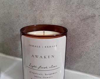 Grapefruit, Bergamot & Floral Wax Candle, Amber Jar Candle, Luxury Handmade in UK