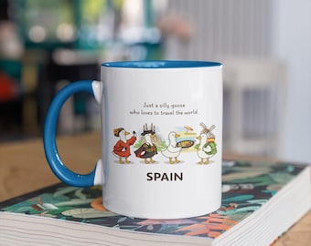 Taza divertida de viaje con ganso español, taza de café para viajeros, regalo divertido para viajeros con ganso