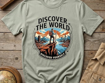 Camiseta gráfica Descubre el mundo tú mismo, Camiseta de aventura Wanderlust