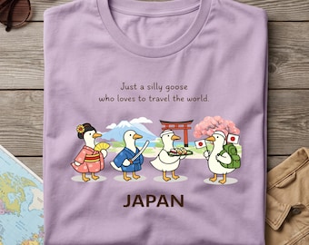 Camiseta de viaje Silly Goose a Japón, camiseta con estampado de cerezos en flor del Monte Fuji.