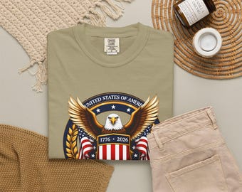 Camiseta del 250 aniversario de EE. UU., camiseta con águila patriótica, camiseta con estampado de la herencia estadounidense, ropa para celebrar la libertad.