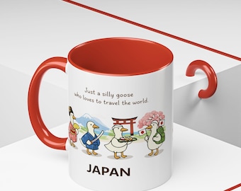 Taza con diseño de ganso inspirada en la cultura japonesa, Tokio y Kioto.
