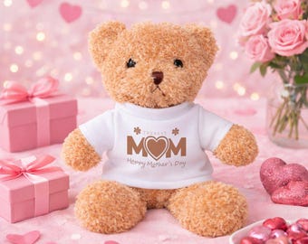 Caja de regalo personalizada con vela y osito de peluche para mamá, recuerdo del Día de la Madre.