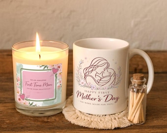 First Time Mom Candle and Mug Gift Set, Mother's Day Keepsake Bundle