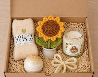 Set de regalo de acuarela de girasoles para mamá e hijos, acogedora caja de relajación para el autocuidado.