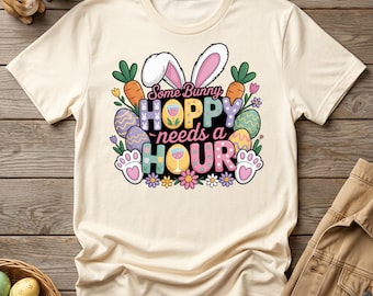 Camiseta "Some Bunny Hoppy Needs a Hour", camiseta con gráfico de vino de Pascua