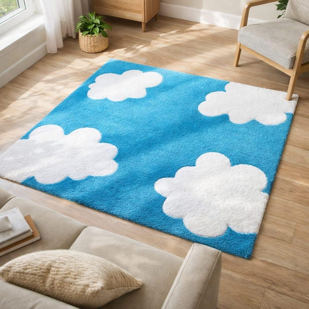 Raincloud Rug Hand Tufted Cloud Rug, Blue Sky Area Rug, Kids Room Nursery Ruge - Etsy