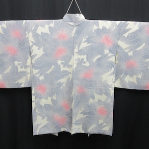 Haori Jacket Vintage(1950-1980) Cream white Light Gray Ajisai Silk #7947M3