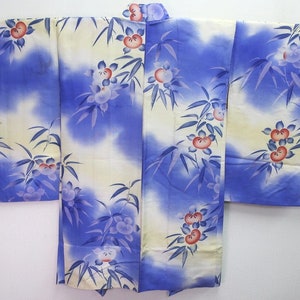 Haori Jacket Vintage(1920-1950) Blue Pale Yellow Tachibana Silk #8324C3