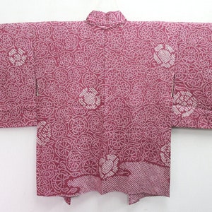 Haori Jacket Vintage(1950-1980) Ash Pink Full Shibori Flower Kumodori Silk #8294C2