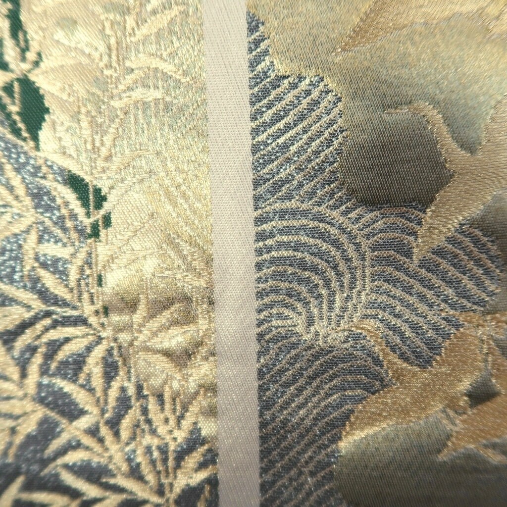 花鳥95 Fukuro Obi Gold White Crane Birds Butterfly Sakura Silk