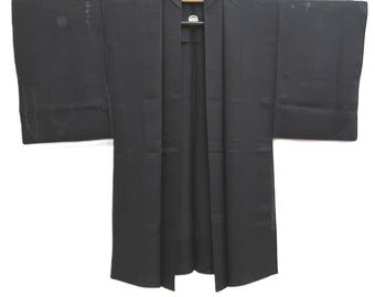 Men's Haori Vintage(1950-1980) Black See-through Montsuki Silk