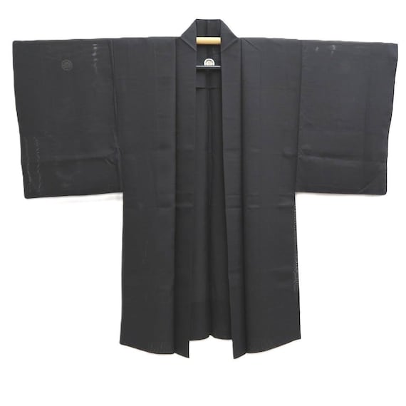Men's Haori Vintage(1950-1980) Black See-through Montsuki Silk