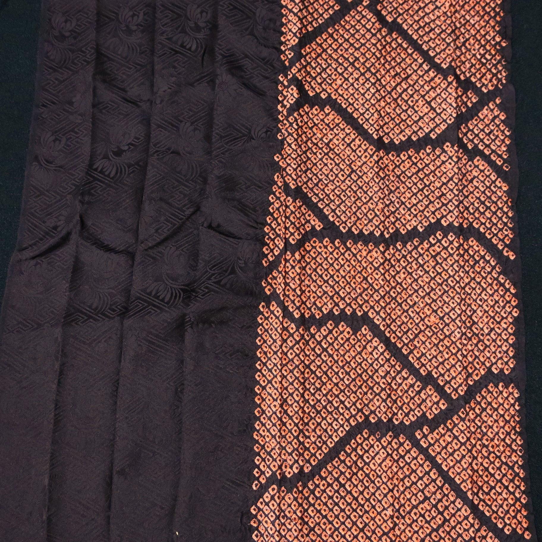 KK1403B8 Silk Kimono Fabric Vintage1950-1980 Shibori Black