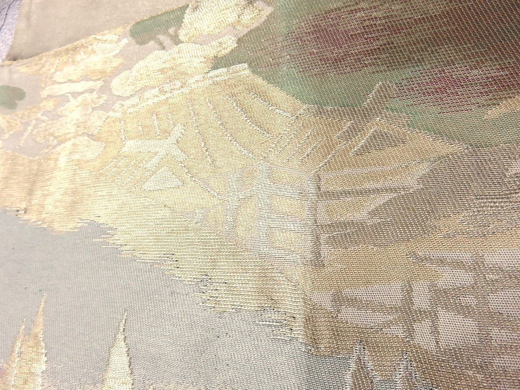 Mof#139 Silk Obi Fabric Vintage(1950-1980) Scenery Gold 13.0