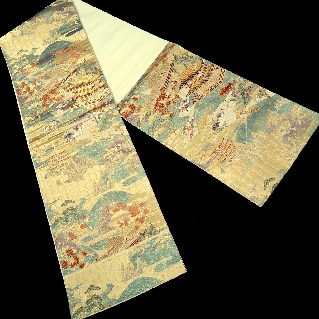 Fukuro Obi Gold White Bird Pagoda Zen Temple Silk BB278V6 - Etsy