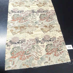 Mof#219 silk obi fabric vintage(1920-1950) flower bird beige 20.5x11.8in(52x30cm)