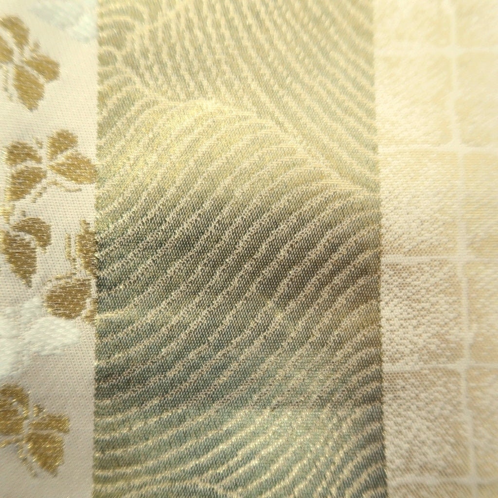 Fukuro Obi Gold White Crane Birds Butterfly Sakura Silk