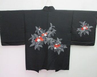 Haori Jacket Vintage(1950-1980) Black Periwinkle Silk #8090A2