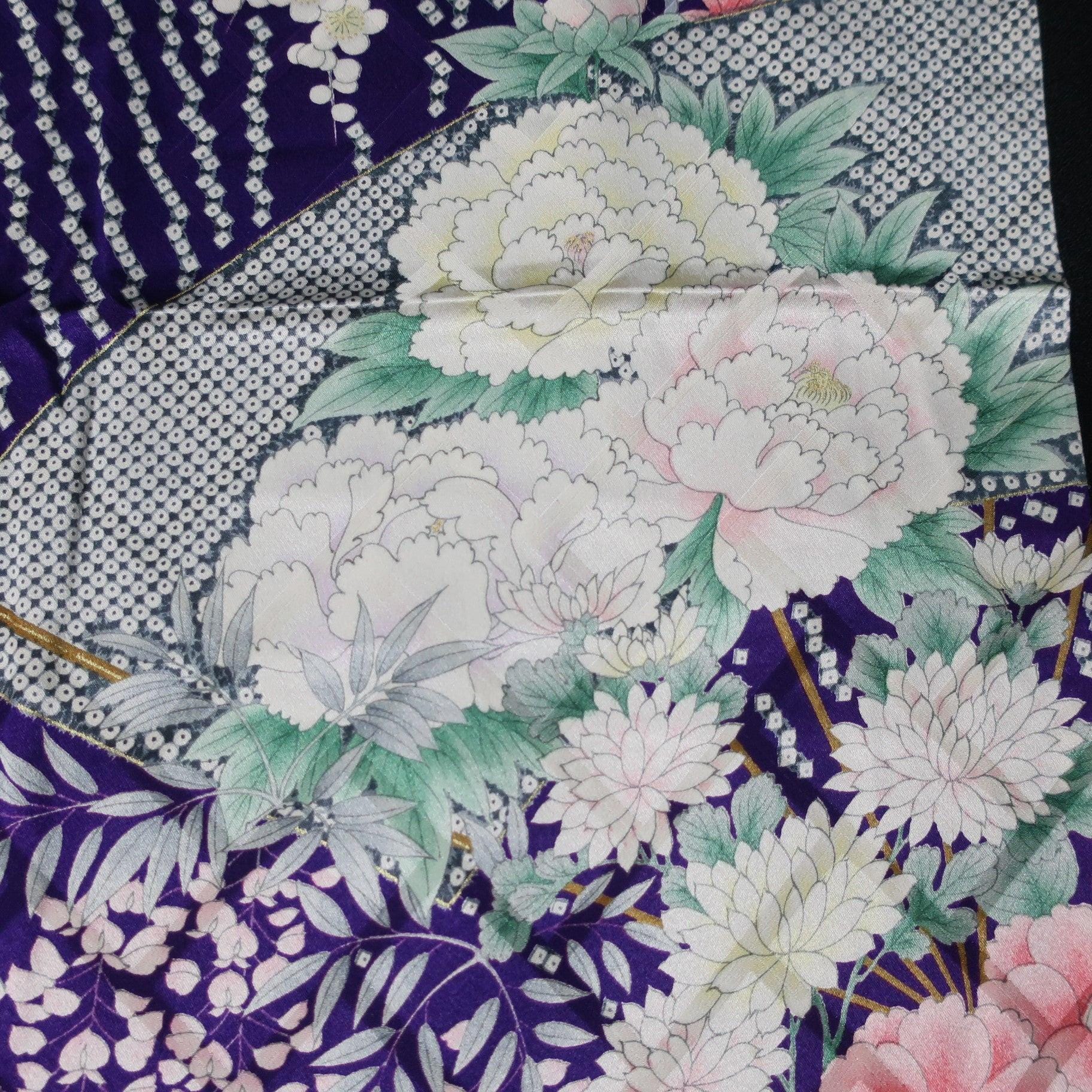 KK1435A1 Silk Kimono Fabric Vintage(1950-1980) Camellia Purple