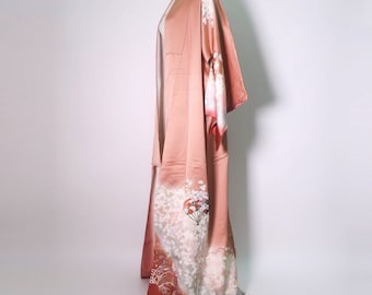 Kimono Salmon Cherry Blossom Folding Fan Silk #9139D4
