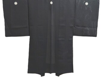 Men's Haori Vintage(1950-1980) Black See-through Montsuki Silk