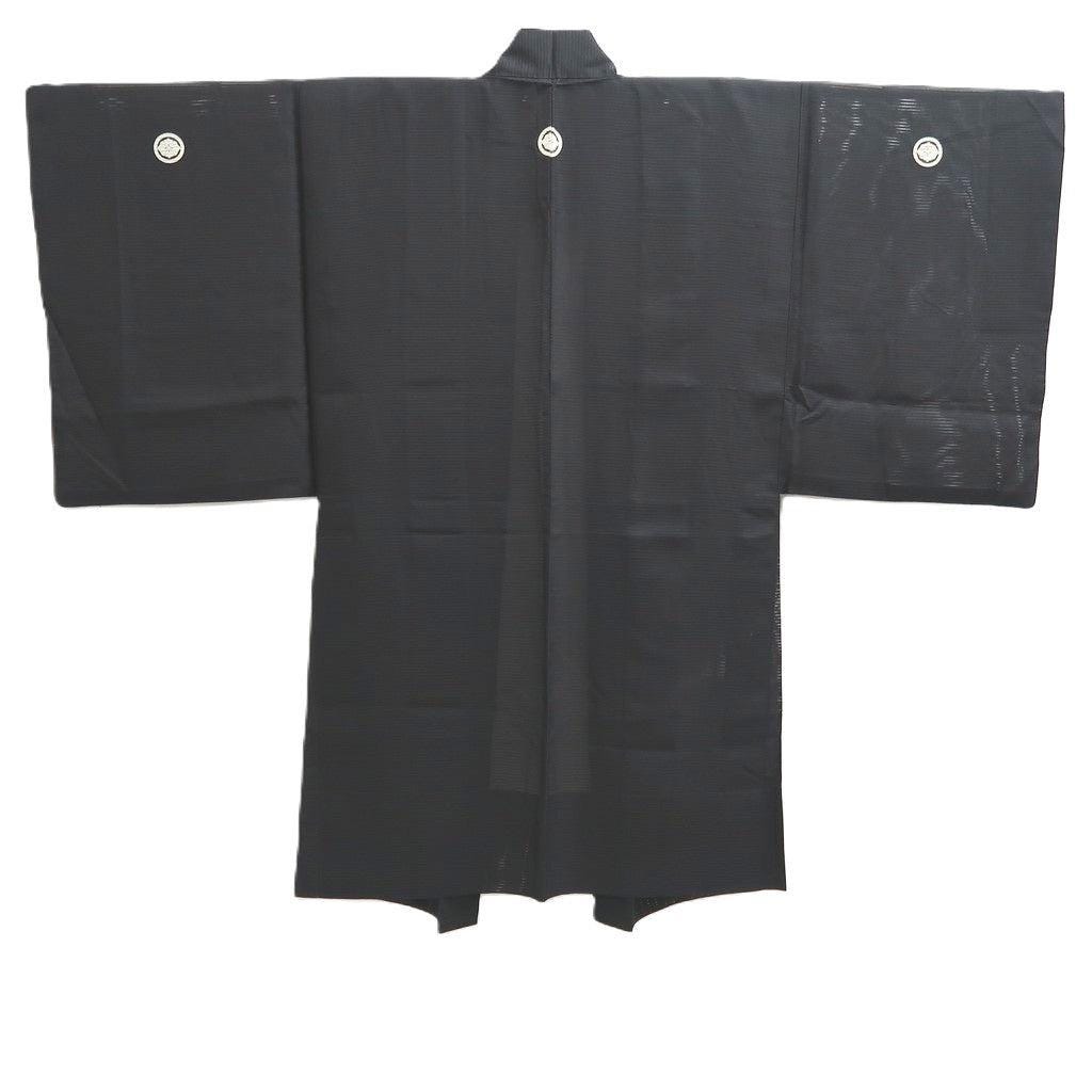 Men's Haori Vintage(1950-1980) Black See-through Montsuki Silk