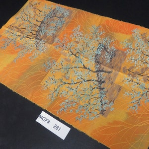 MOF#281 Silk Obi Fabric Vintage(1950-1980) Tree Dark Orange 17.7x11.8in(45x30cm)