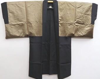 Men's Haori Vintage(1950-1980) Black Montsuki Habutae Kyoto