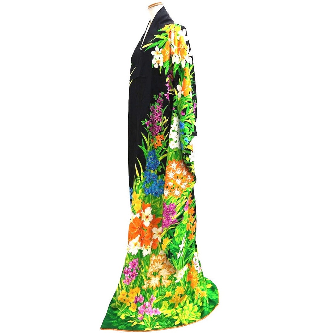 Furisode Black Hand Painted Hyakka Tall Silk #9694J4 - Etsy