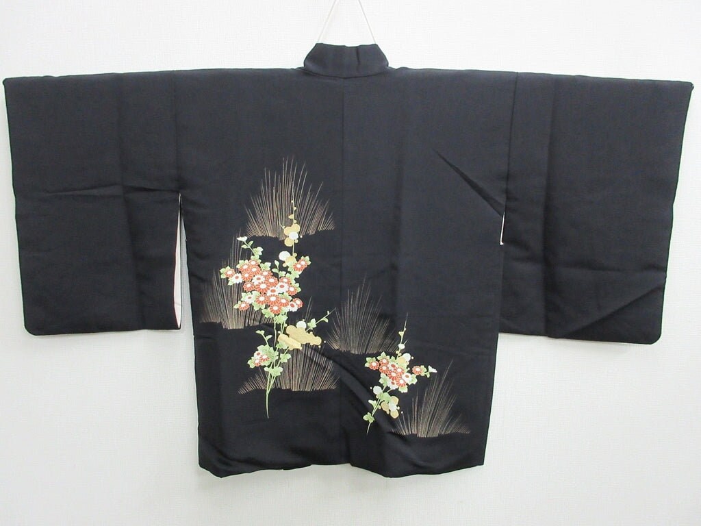 Haori Jacket Vintage(1950-1980) Black Flower Silk Mix