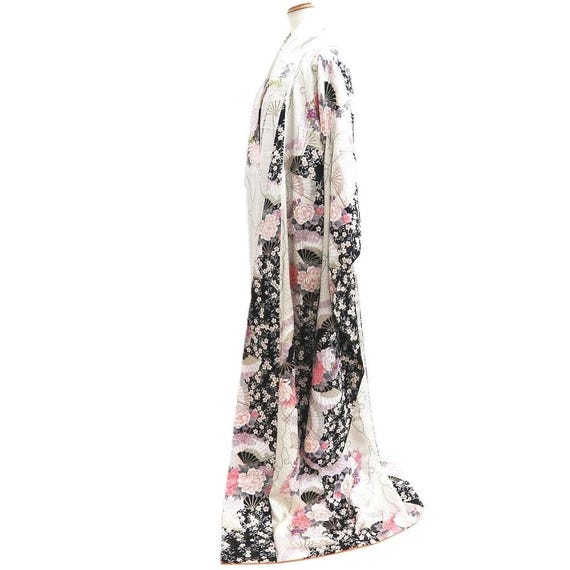 DIVINE CORSS PR プロモ　春日部花音　70SET Furisode Pearl White Black Folding Fan Chrysanthemum Cherry