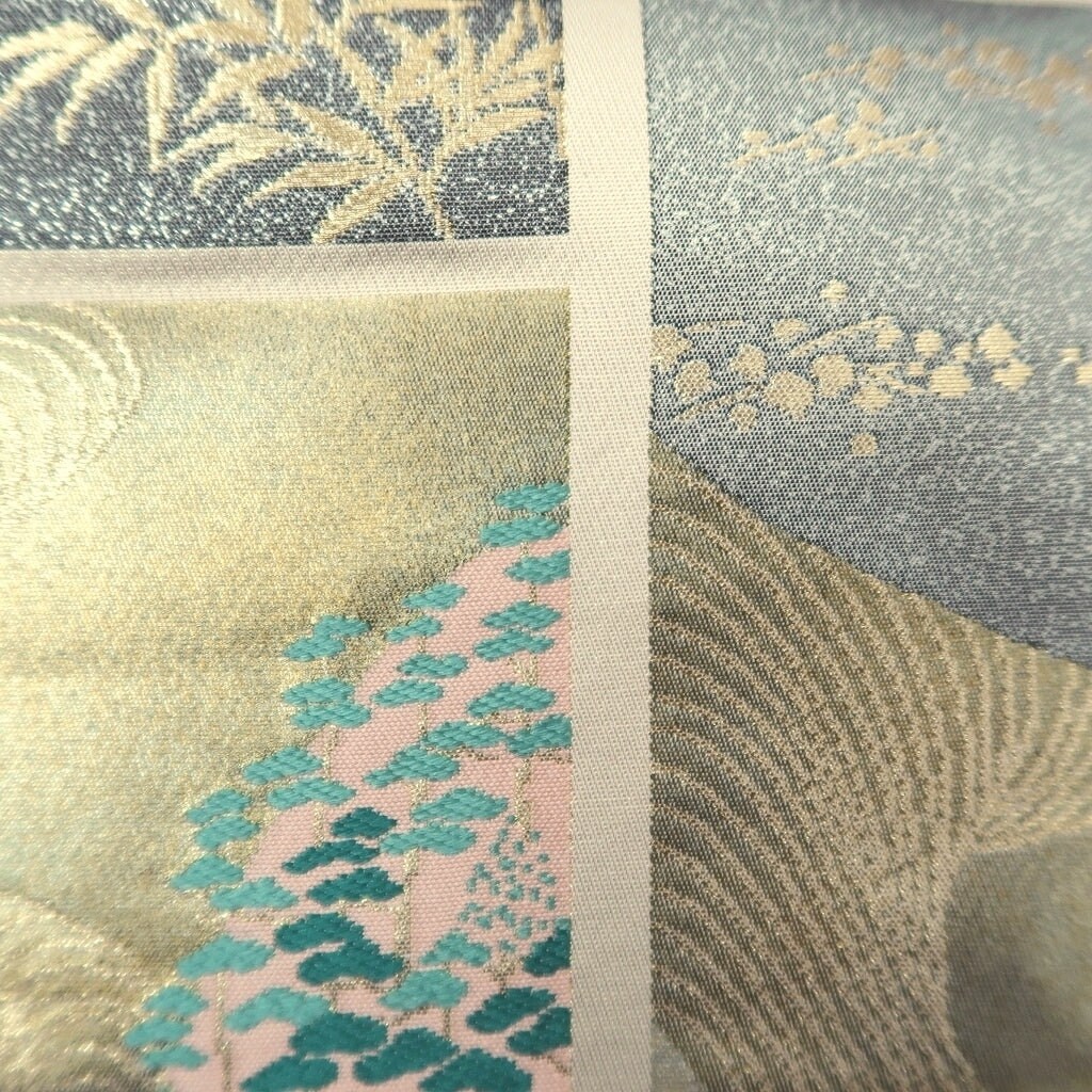 Fukuro Obi Gold White Crane Birds Butterfly Sakura Silk