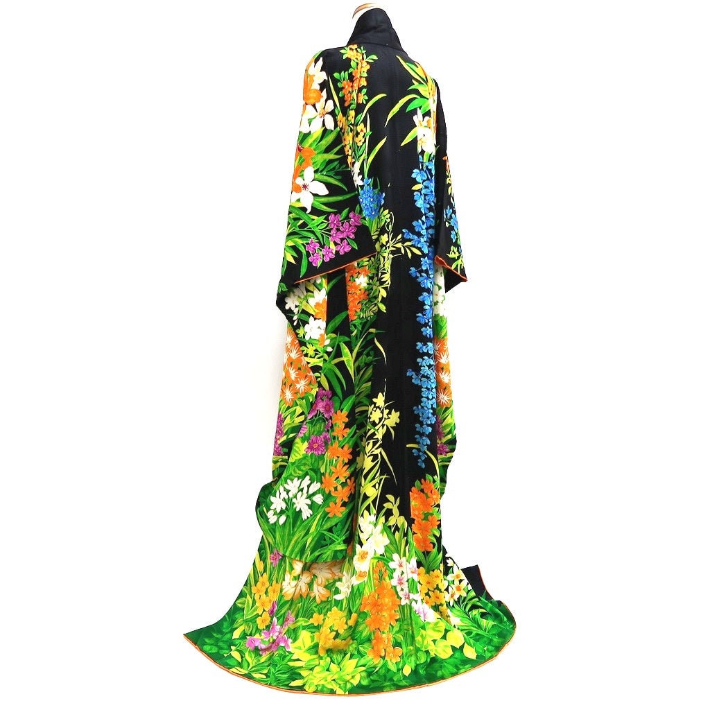 Furisode Black Hand Painted Hyakka Tall Silk #9694J4 - Etsy