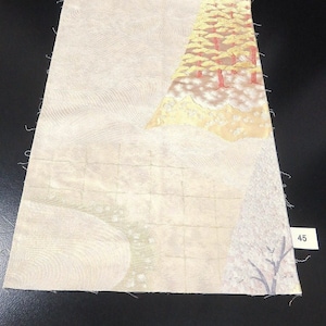 Mof#45 silk obi fabric vintage(1950-1980) cherry blossoms pine tree gold 17.7x11.8in(45x30cm)