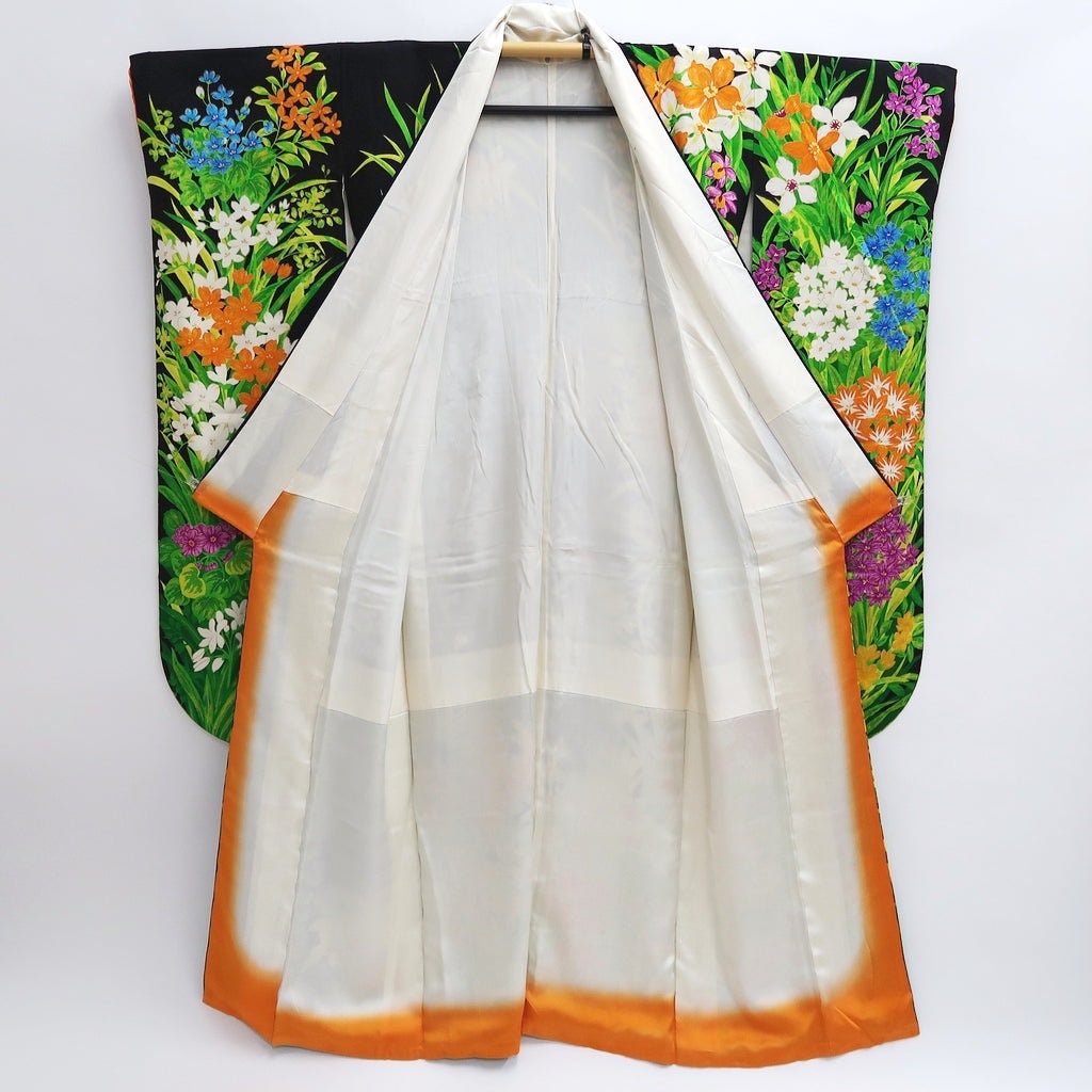 Furisode Black Hand Painted Hyakka Tall Silk #9694J4 - Etsy