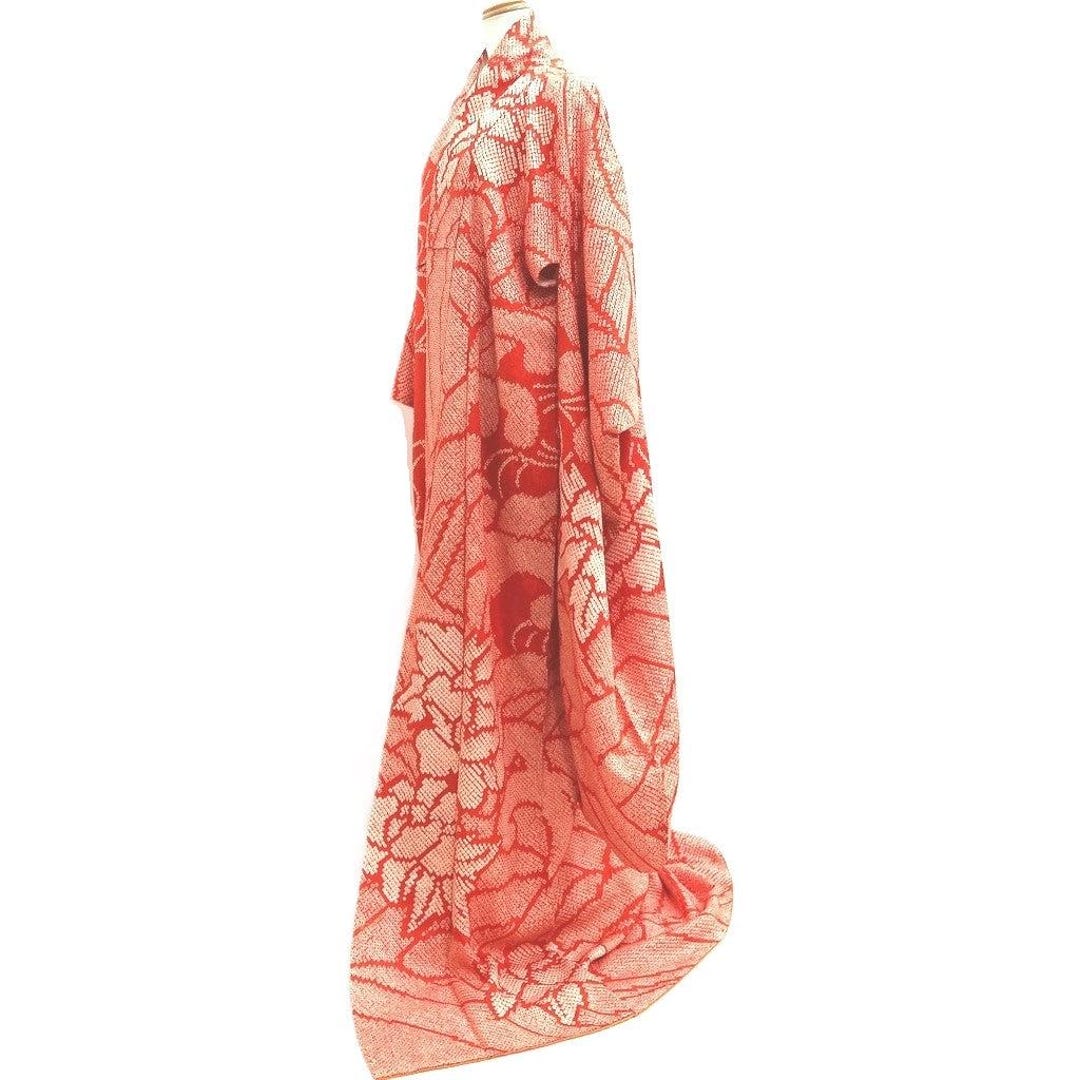 Furisode Red Shibori Wave Peony Silk #10321F1 - Etsy