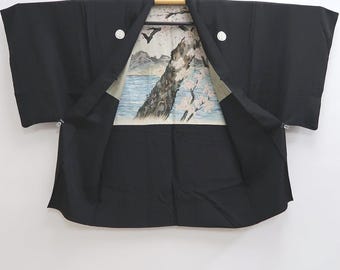 ヒロ様 Men's Haori Vintage(1920-1950) Dark Blue Hige-tsumugi