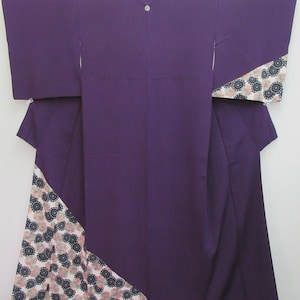 Kimono Vintage(1950-1980) Purple Flower Houmongi Silk #8012N2