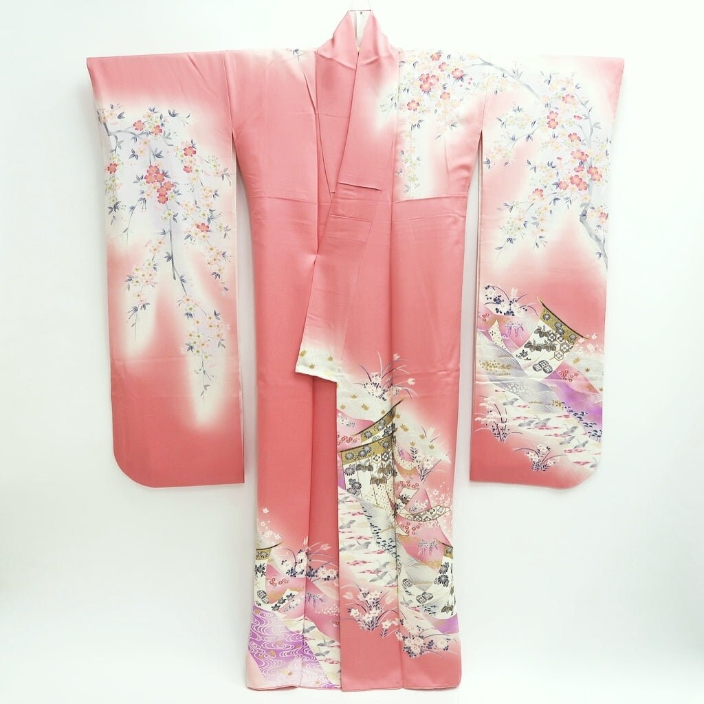 振袖 ピンク 鶴 枝垂れ 桜 正絹 #9705J5 - Etsy 日本