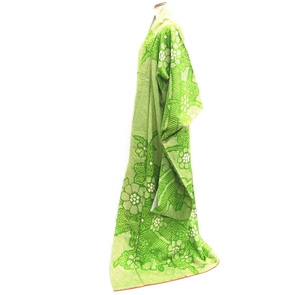 Furisode Light Green Shibori Chrysanthemum Silk #10320F1
