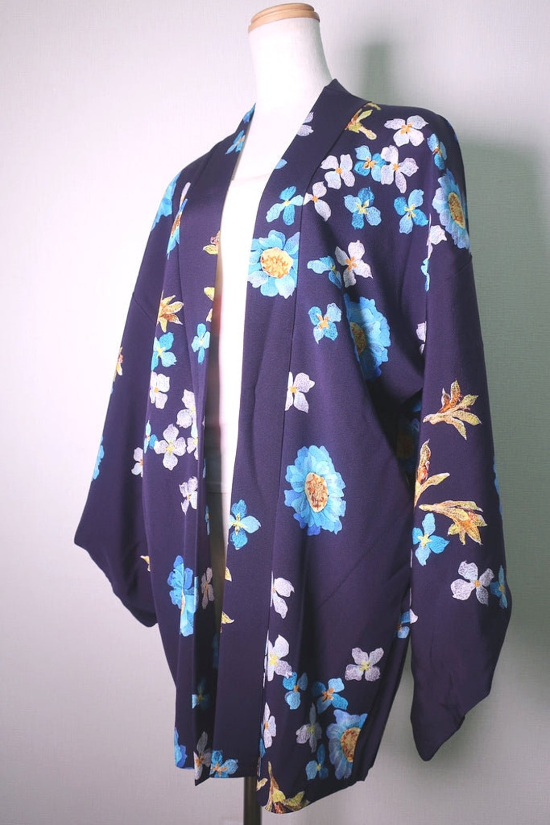 Haori Jacket Vintage1950-1980 Navy Sunflower Lilac Silk - Etsy